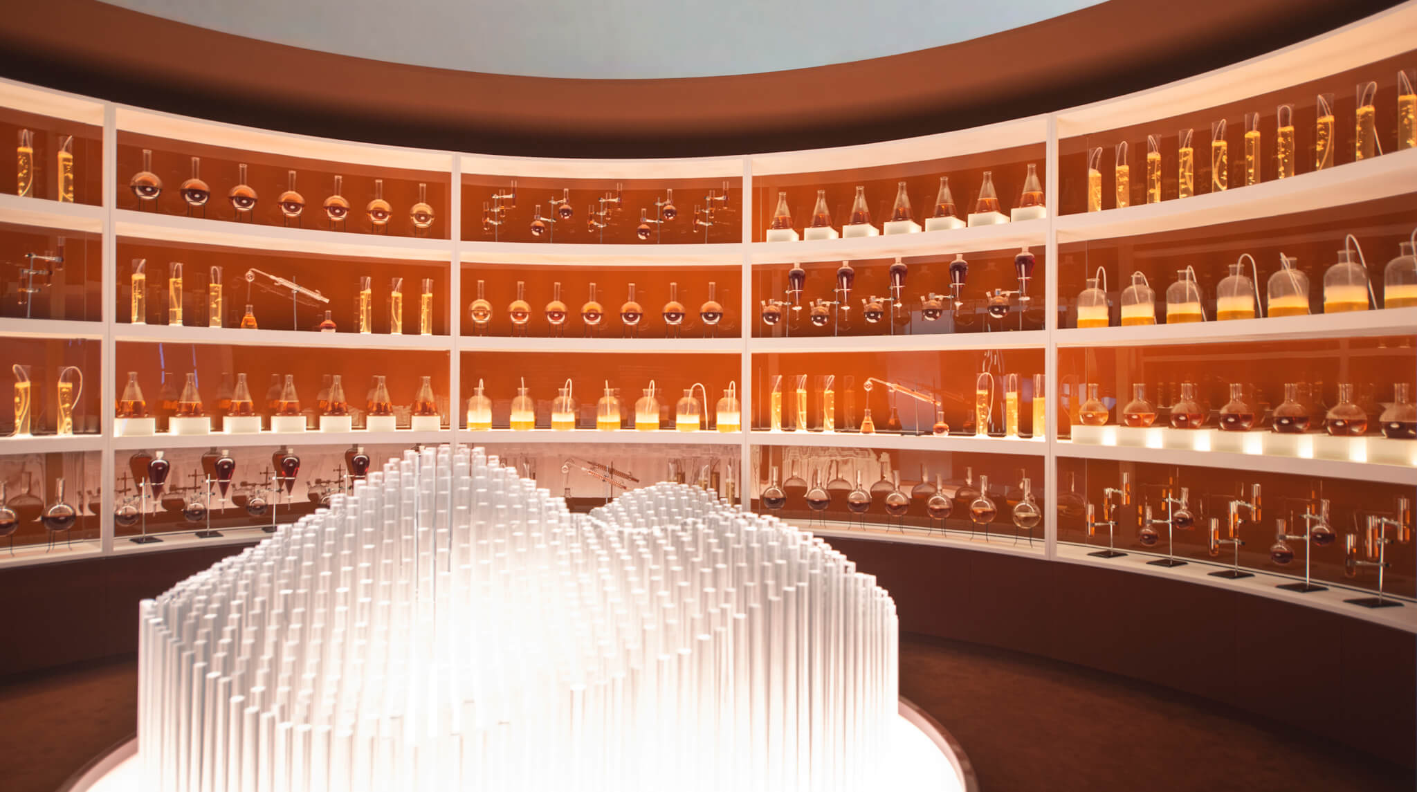 One art installation in an immersive experiential brand event in Shanghai. A kinetic lab full of magical potions.
