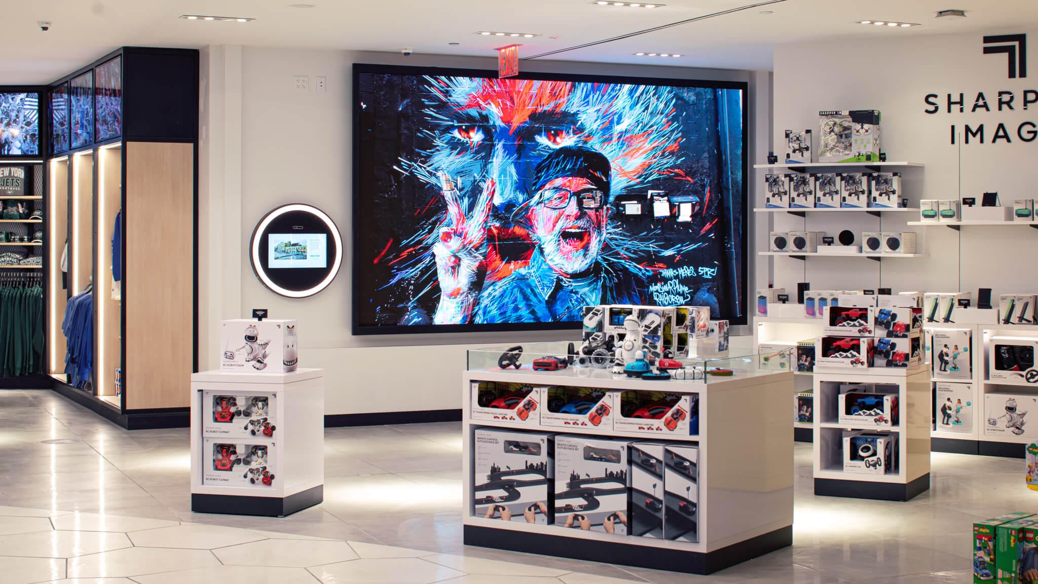 Interactive digital media wall retail installation at LaGuardia Airport.