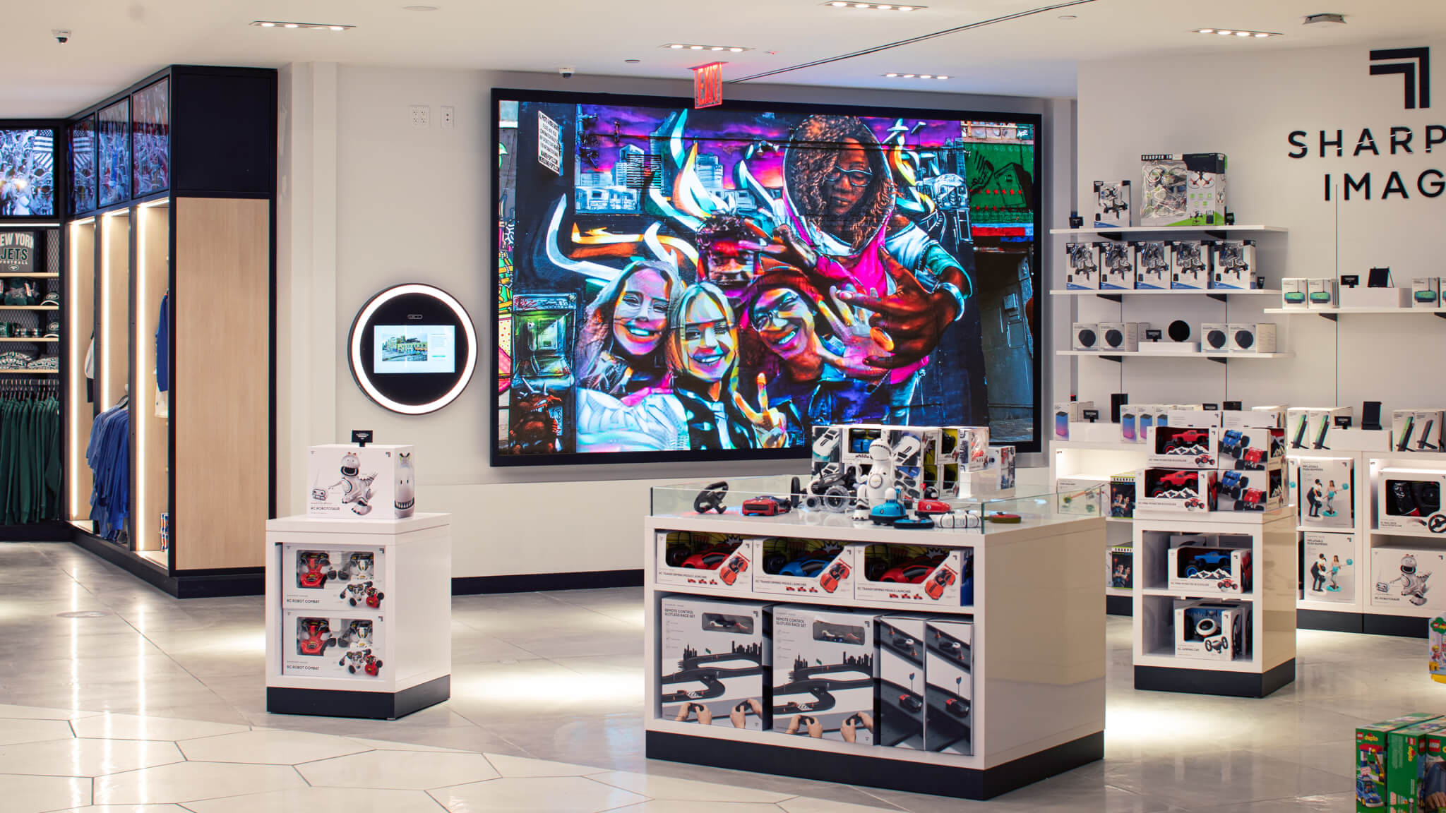 Interactive digital media wall retail installation at LaGuardia Airport.
