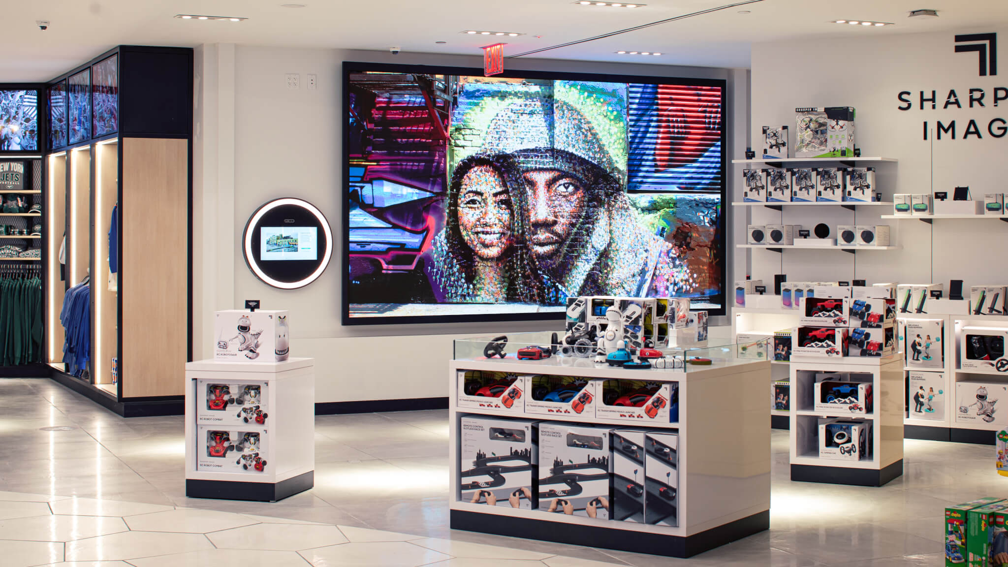Interactive digital media wall retail installation at LaGuardia Airport.